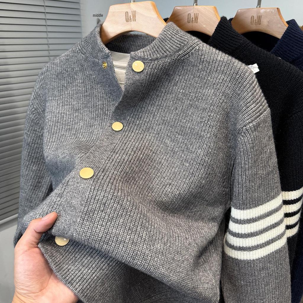 2025 Men's Autumn/Winter Korean Style Thick Baseball Collar Knit Cardigan Jacket
