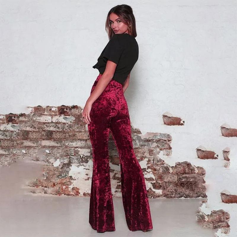 Nuovi Pantaloni a Zampa in Velluto da Donna, Pantaloni a Vita Alta Gamba Larga con Controllo Pancia & Effetto Sollevante, Pantaloni Casual Invernali Snellenti
