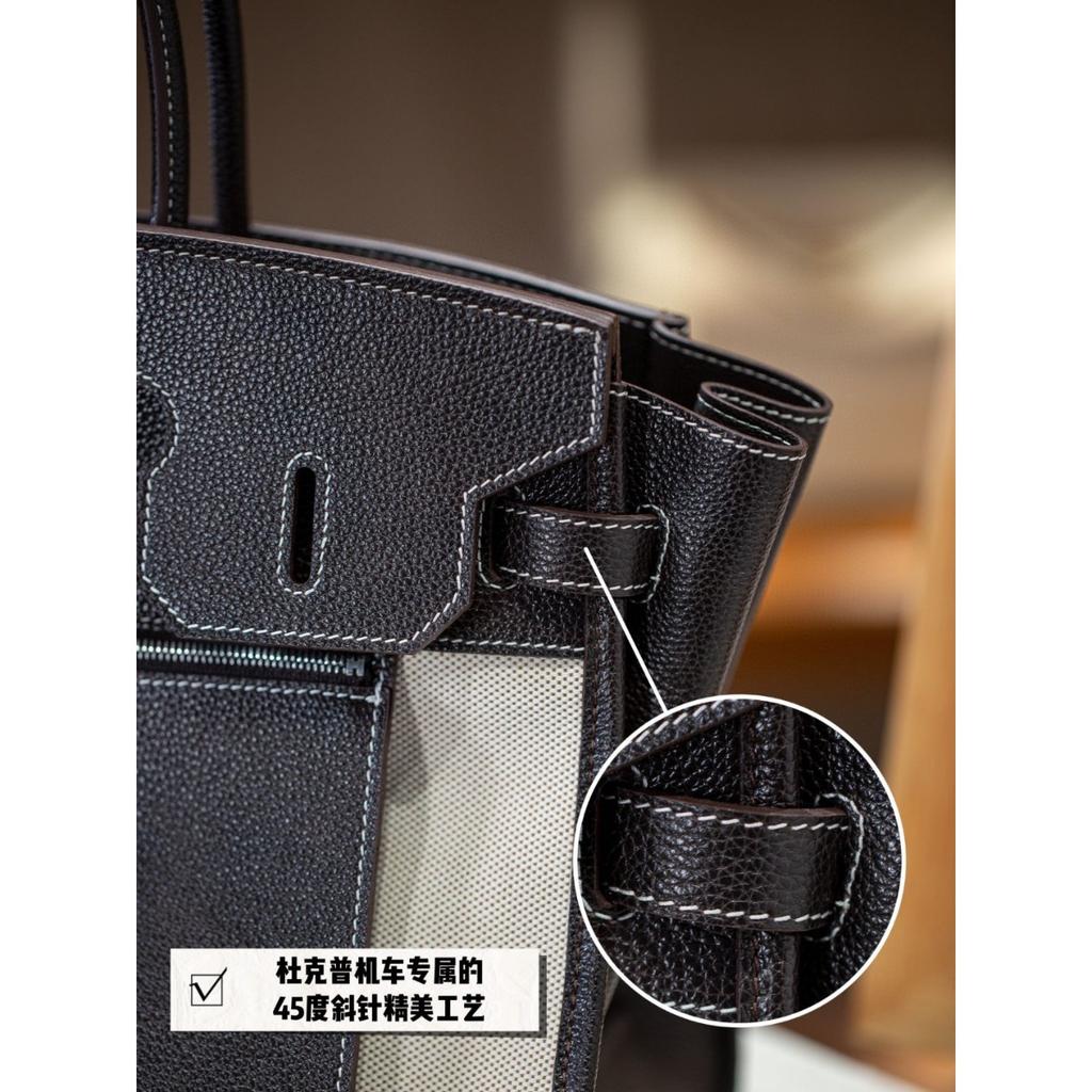 Cross-border first-layer cowhide canvas Shaffy thread oblique needle craft pair bag king platinum 30/35 genuine leather handbag
