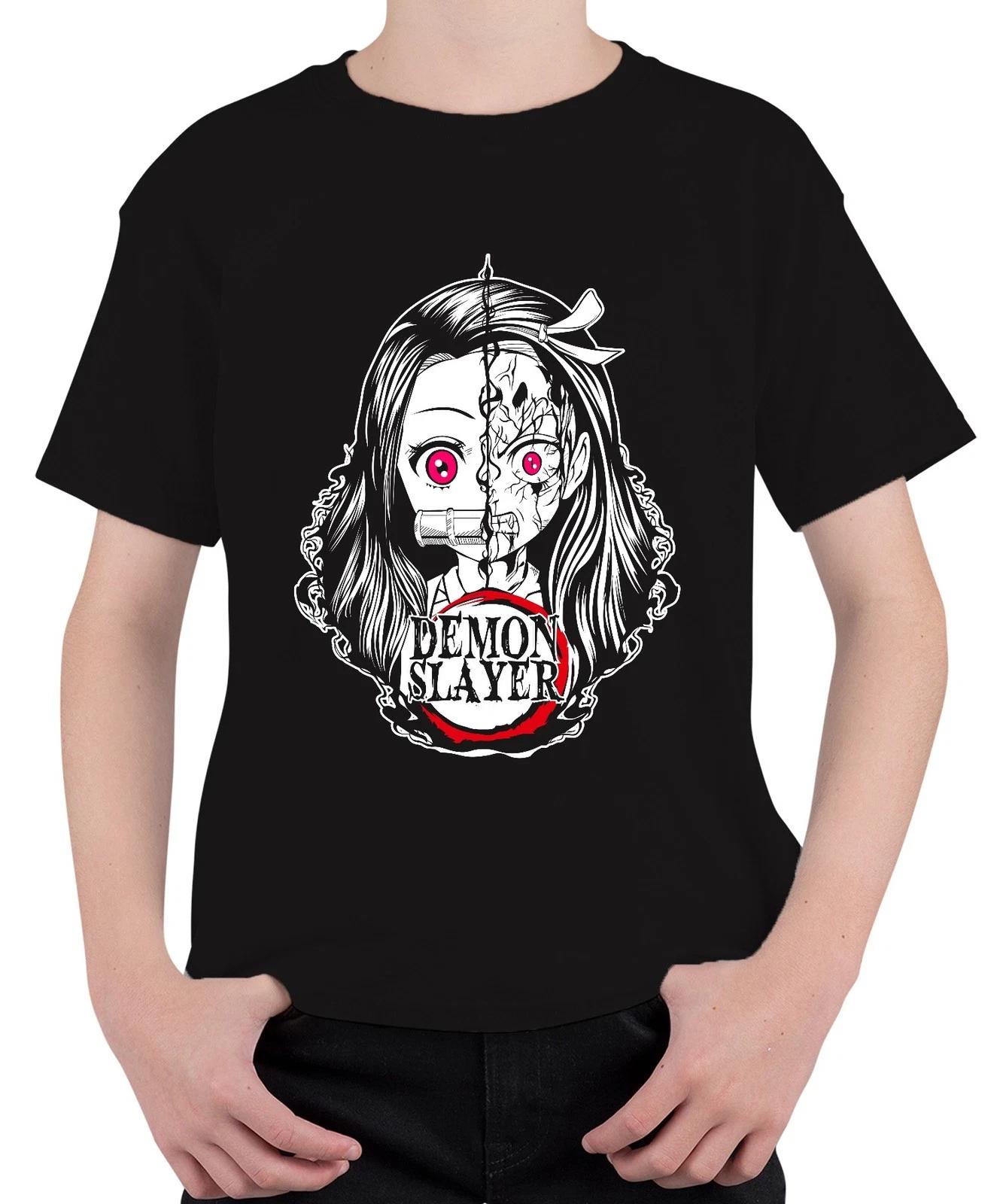 Demon Slayer Nezuko gespaltenes Gesicht Anime Horror Pink Augen Unisex Kinder T- XS