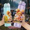 1PC Curly Hair Girl Sunflower Field Print 750ml Color Plastic Sports Water Bottle Leakproof Flip Straw Lid Suitable for Sports Office Home Use