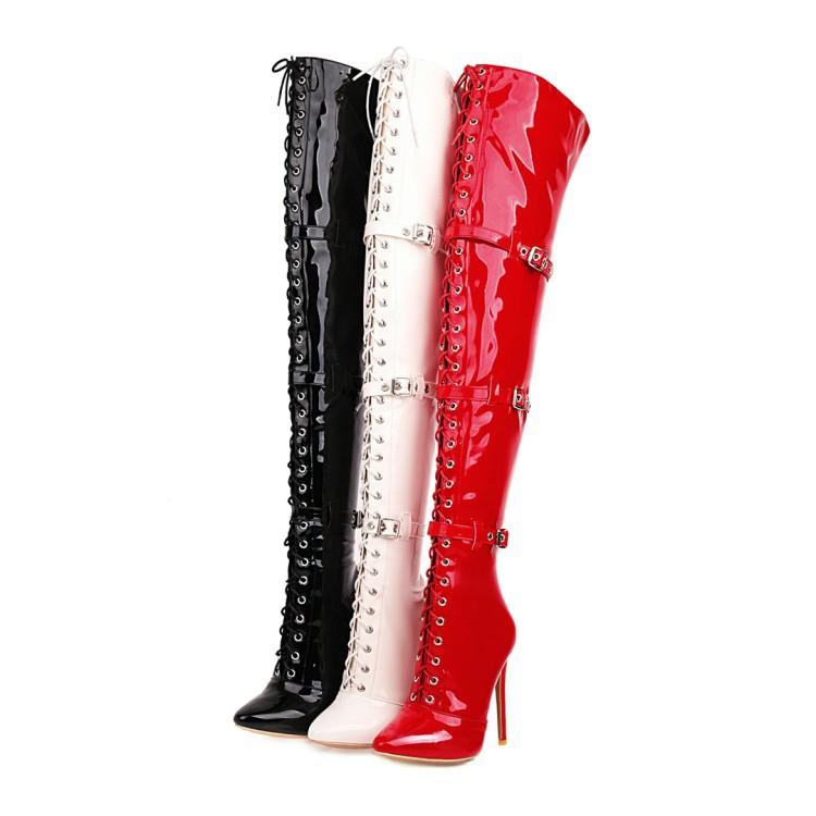 Temperament high heels long boots over the knee boots super high heel sex model patent leather nightclub stiletto knight boots pointed