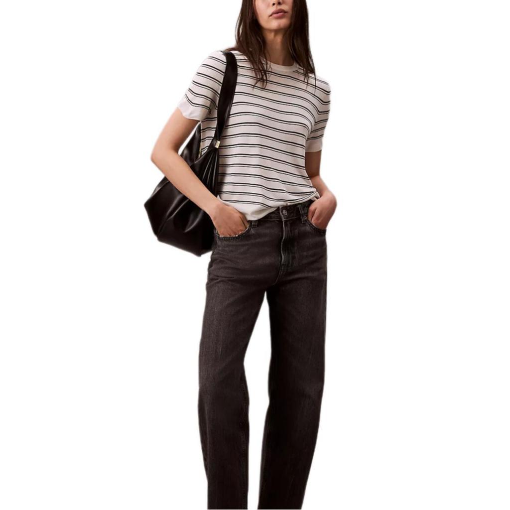 Calvin Klein Casual Comfortable Striped Short Sleeve Sweater Women sweater 44C344G-YAS