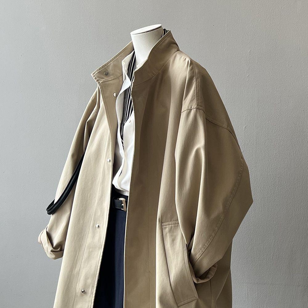 Women s Standing Collar Windbreaker Coat Autumn New Korean Version Loose Medium Long Coat M