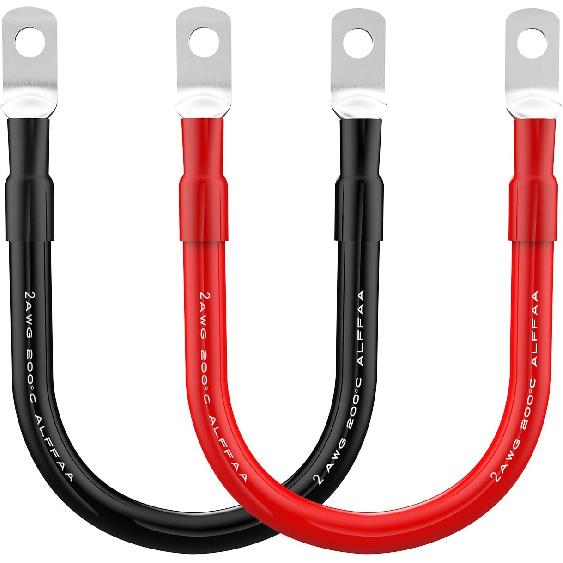 2 AWG Gauge Red + Black 1Ft Parallel Battery Power Inverter Cables For Solar, Auto, RV & Marine (Set)
