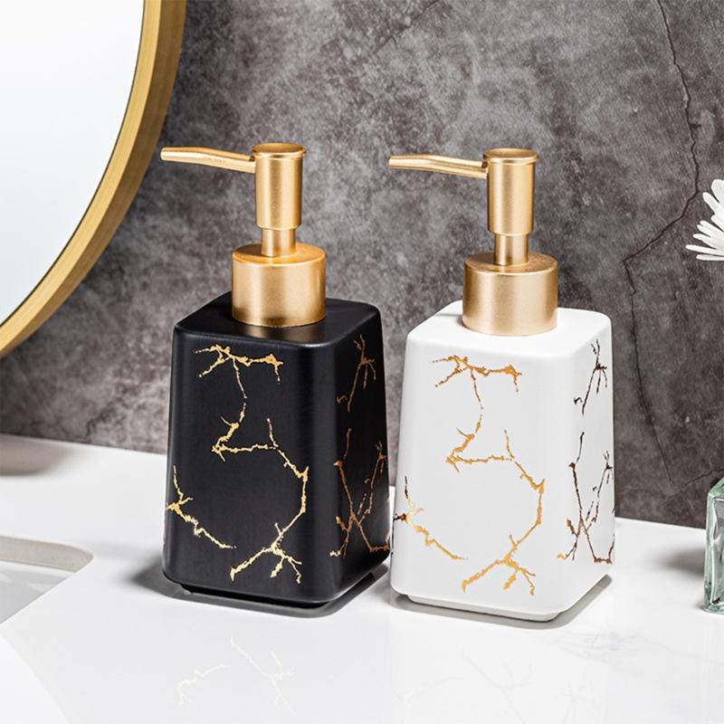 Ceramic Soap Dispenser Marble Detailing Liquid Container For Hand Wash Shampoo And More Refillable