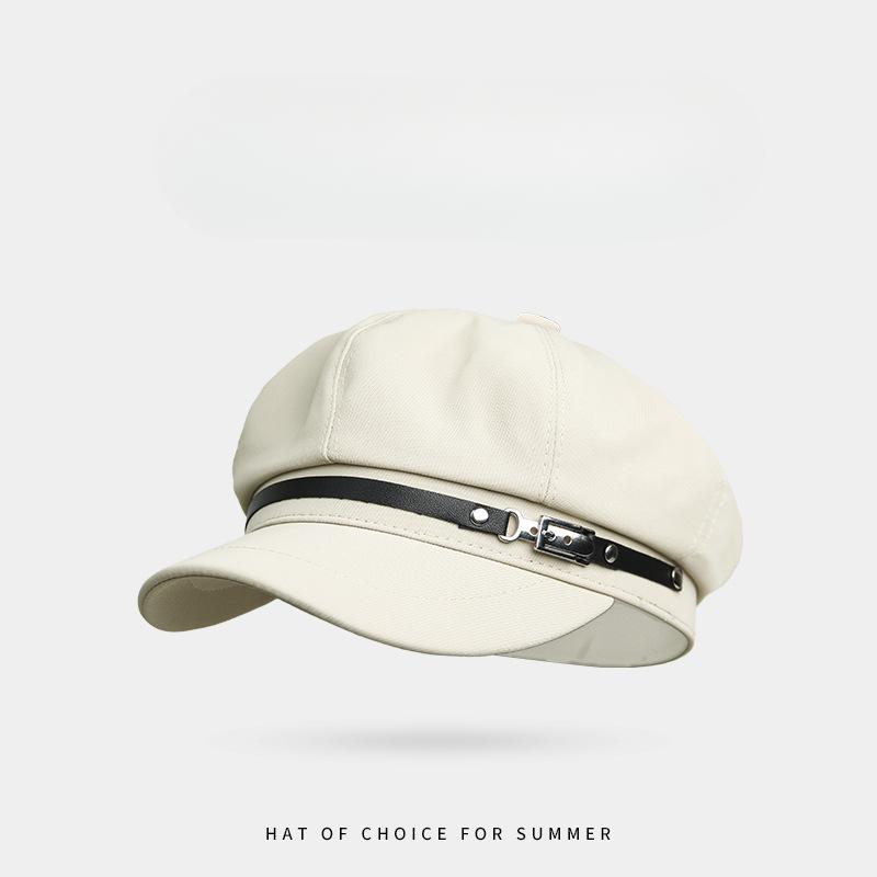 British Style Belt Buckle Beret Spring and Autumn Versatile Hat for Women Korean Casual Navy Hat Showing Face Little Painter Hat