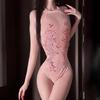 Erotic lingerie sexy see-through hot girl sex one-piece suit water soluble flower halterneck slim fit pure desire temptation nightdress set