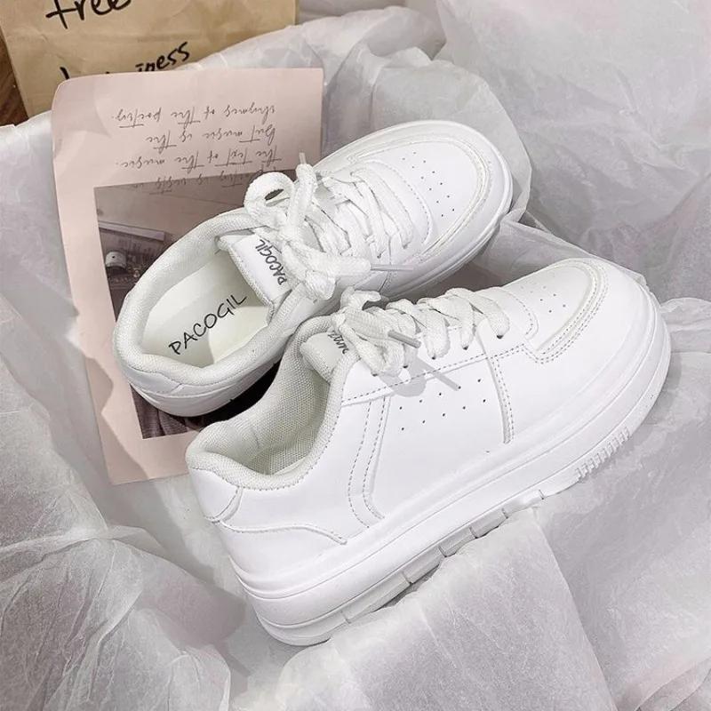 Fashion High Quality Women Sneakers Solid Color Fashion Casual Shoes Comfortable Lace Up Platform Shoes Outdoor Walking Vulcanize Shoes