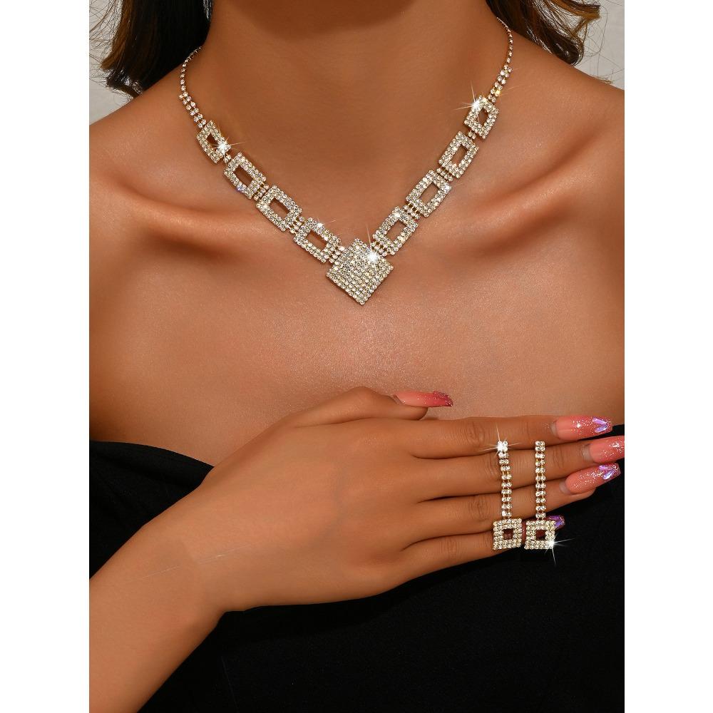 Jewelry Set High-end Full Diamond Three-piece Necklace Earrings Earrings Bracelet Dress Jewelry Accessories