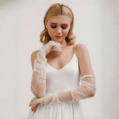 Guantes de Boda Guantes de Novia sin Dedos Mangas Desmontables Brazo de Mujer Manga de Tul Desmontable Accesorio para Despedida de Soltera MM14
