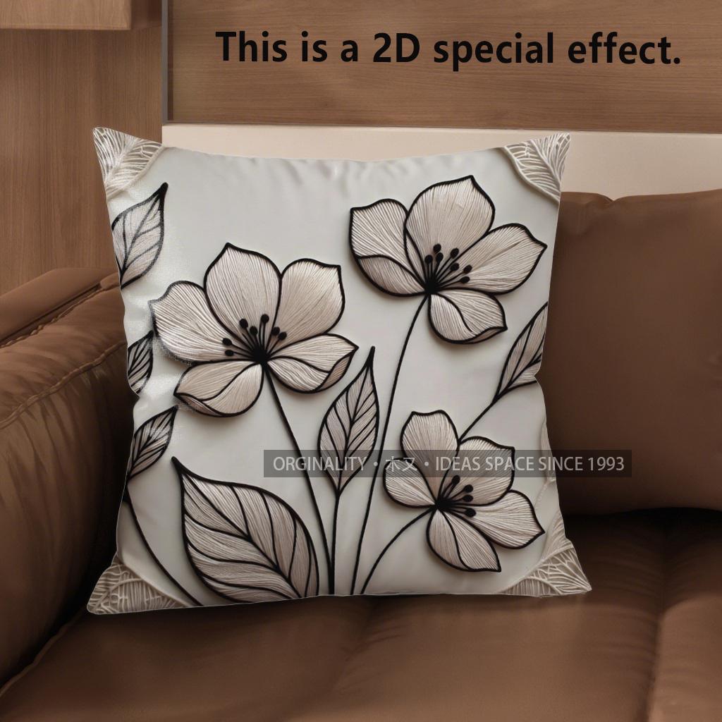 2D Floral Embellished Pillowcases With 3D Effect Pattern Cushion Cover Suitable For Sofa Bedroom Car Pillow Cover