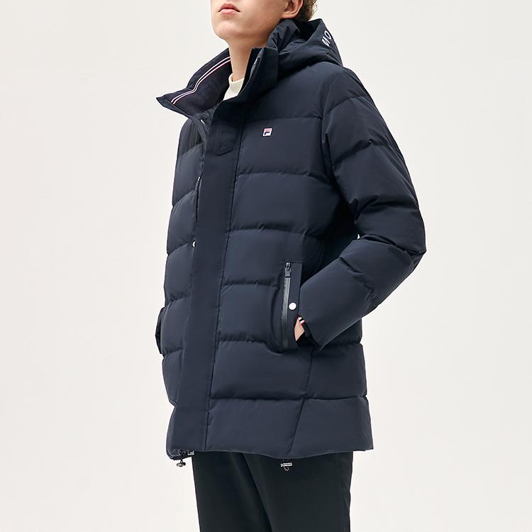 Fila Sports Warm Mid-Length Hooded Down Jacket Men Outerwear Legendary-Blue F11M141914F-NV