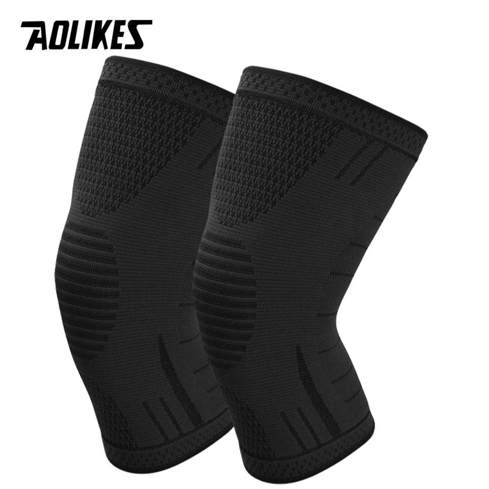AOLIKES 1Pair Compression Knee Support Sleeve Elastic Breathable Knee Pads Brace Springs Gym Sports Protector Basketball Run