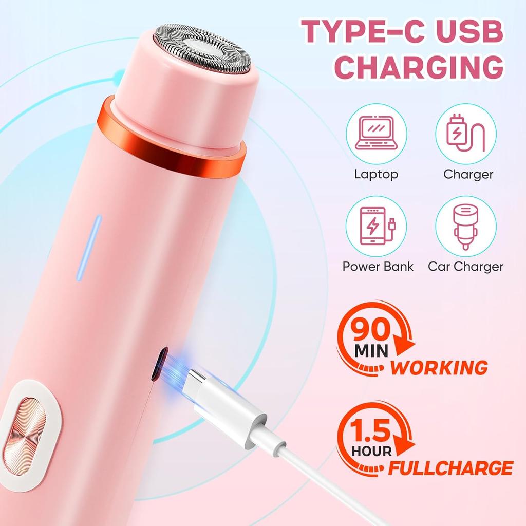 2 in 1 Bikini Trimmer for Women, Dual Head Electric Razor, IPX7 Waterproof Wet/Dry Use Women Electric Shaver, Painless Body Facial Hair Remover for