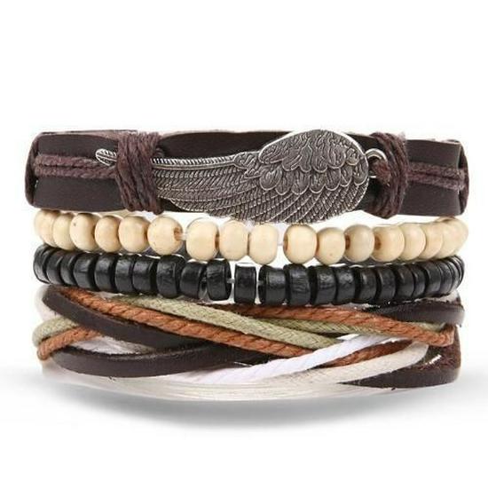 Schmetterling Stern Mond Anhänger Vintage Mehrschichtiges Lederarmband
