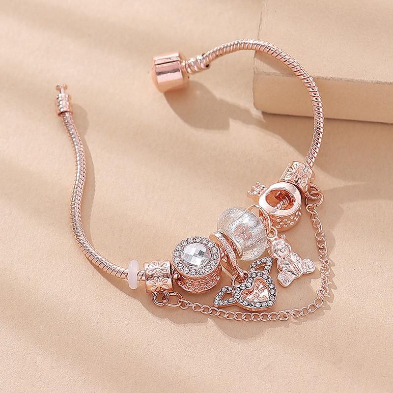 Bear Charm Bracelet With Crown Crystal Beads For Unisex Fashion Jewelry
