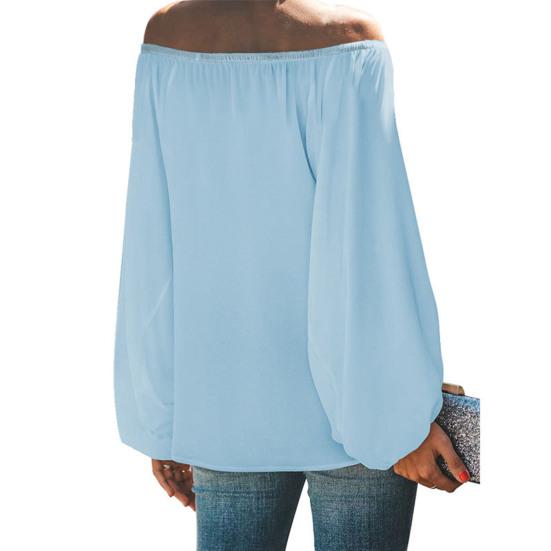 Off Shoulder Solid Color Women Shirt Spring Autumn Lantern Long Sleeve Women Blouse Daily Clothing