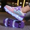29-40 Kid's Lights Sports Shoes Rubbing Shoes Solid Magic Patch Can Charging Double-row Four-wheel Luminous Children Shoes