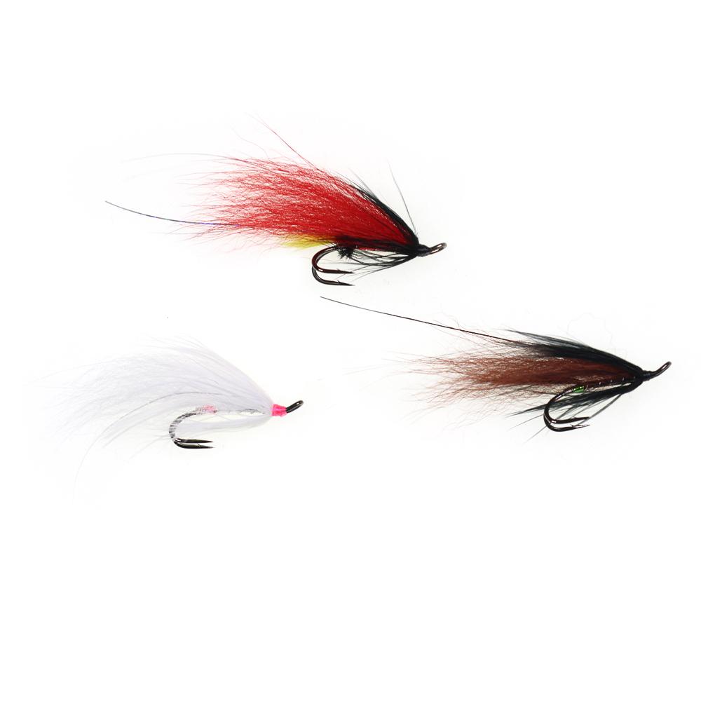 #6 Double Hook Salmon Steelhead Wet Flies, Intruder Style Fox Tail Streamer Fishing Lure, Trout Bass Bait Freshwater & Saltwater
