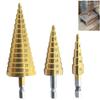 3-teiliger HSS-Stufenbohrer mit Titanbeschichtung, 4-12, 4-20, 4-32, Bohrmaschinen, Elektrowerkzeuge, Metall, Schnellarbeitsstahl, Holz, Lochschneider, Kegelbohrer