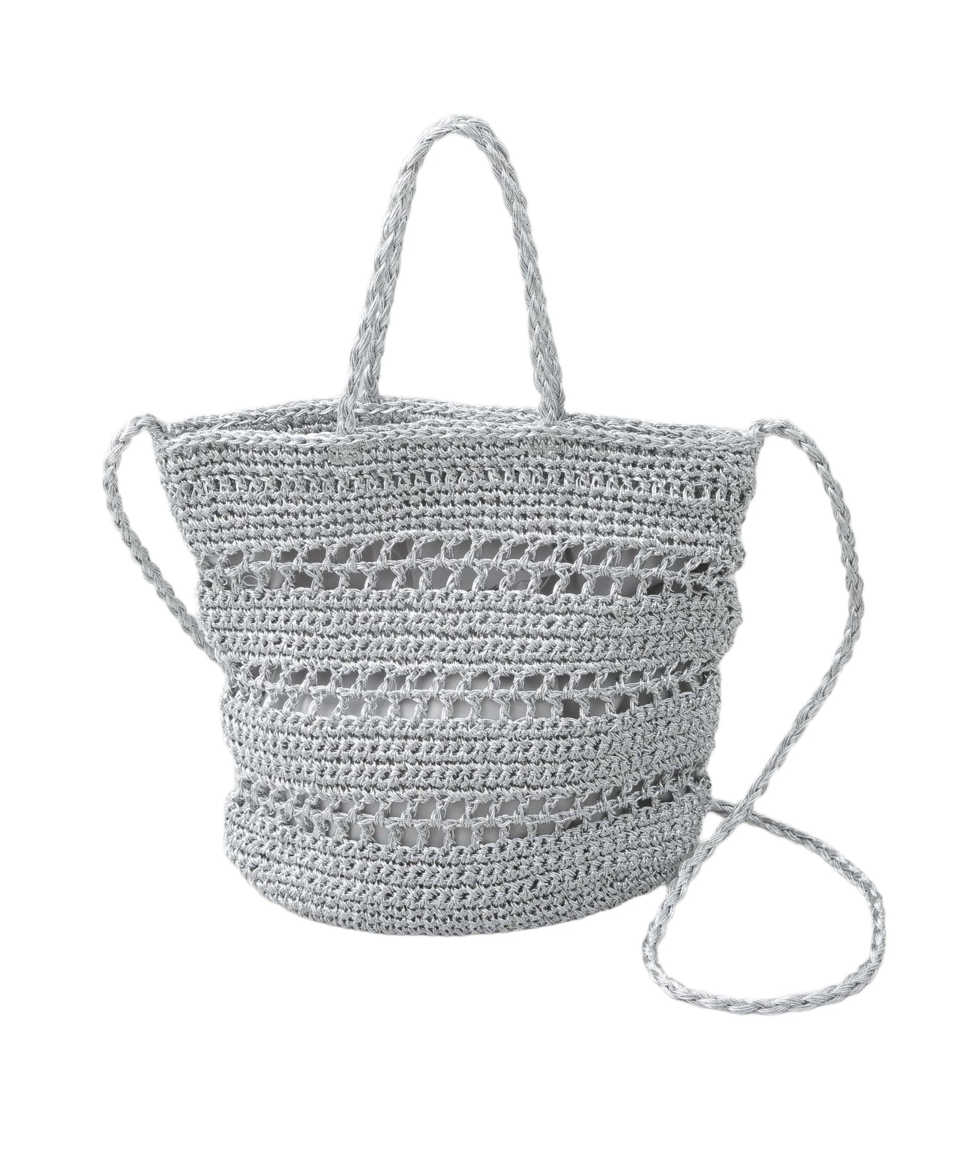 

Nano Universe Metallic Patterned Knit Shoulder Bag for F Women, 160, Silver, 673-5132302