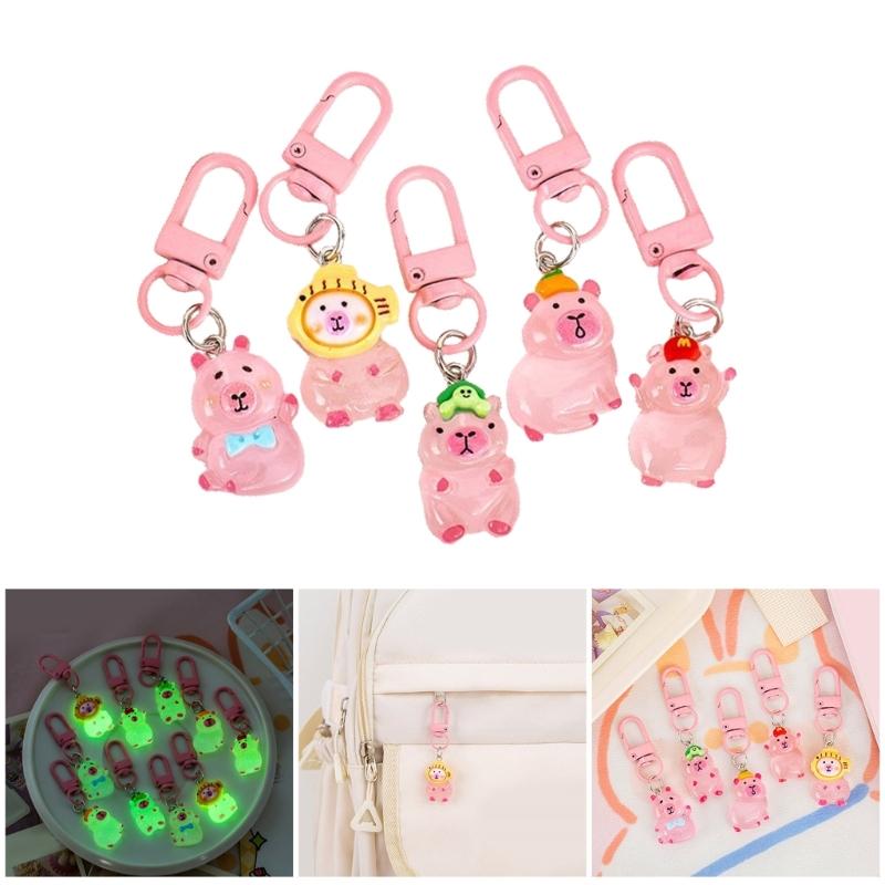 5pcs Cute Glow In The Dark Capybara Keychain Adorable Designed Bag Charm Key Management Holder Unique Gift For Friend