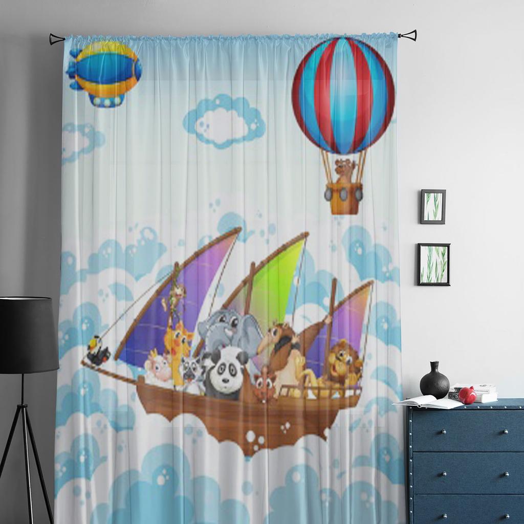 Viele Tiere auf einem Boot, Tüll-Vorhänge für Wohnzimmer-Dekoration, moderne Schleier-Chiffon-Vorhänge, durchsichtige Vorhänge für Schlafzimmer