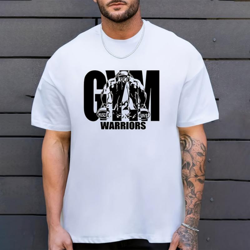 Nadměrná velikost Gym Fitness Tričko Ležérní Jednobarevné GYM Potisk písmen Krátký rukáv Top Jednoduché Volné Pánské Svalové Tričko Oblečení
