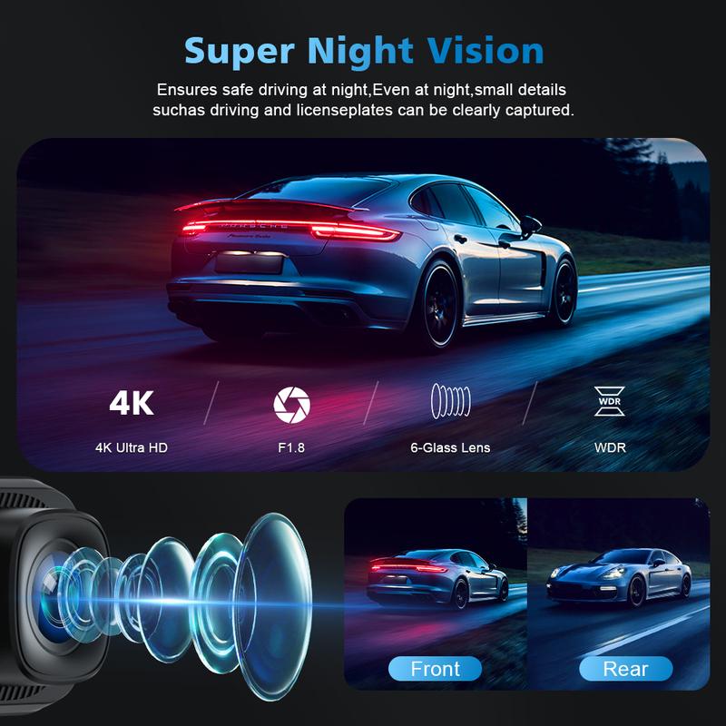 Soam Dash Cam Front and Rear 4K/1080P,Dash Camera for Cars Build in WiFi,24H Parking Mode,Night Vision,WDR,170°,G-Sensor,App