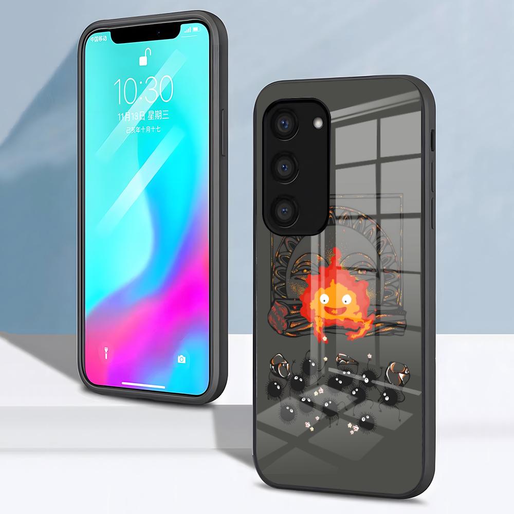 

Anime Cute C-Calcifer Phone Case For Samsung S26 S25 S24 FE S23 S22 S21 Plus S20 Ultra Note20Ultra Black Glass Cover Galaxy S21 Ultra 5G
