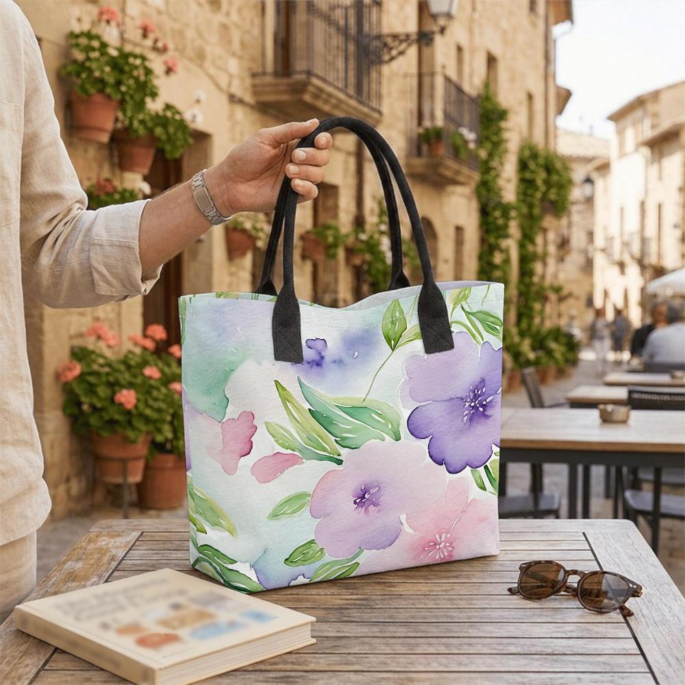 Borsa in Tela con Fiori ad Acquerello Grande Capacità Borsa a Mano Casual per Donna Shopping Quotidiano Viaggio Borsa a Spalla