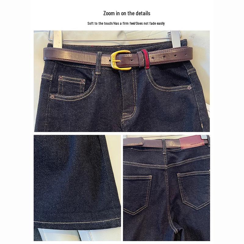 Women's Fleece-lined High-waisted Slim-fit Jeans, 2024 Autumn/Winter Straight-leg Versatile Pants