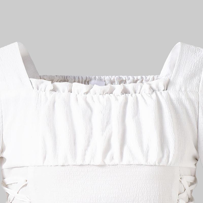 Dívčí módní šaty 2025 Podzim Dětské čtvercový výstřih Sladké nabírané rukávy Stahovaný pas Velká kolová princeznovská sukně