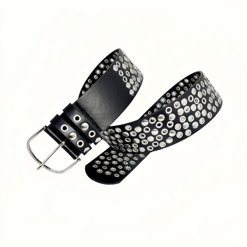 Meier Y2k American Retro Punk Wide Belt - Studded, Multi-hole Design Leather Belt