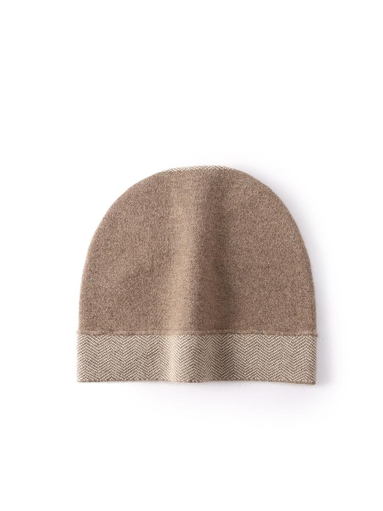 

Ladies 100%Cashmere Color Blocked Thick Ear Protection Knitted Hat For Winter Warmth Couple Style Stacking Hat Outdoor Toe Cap верблюд