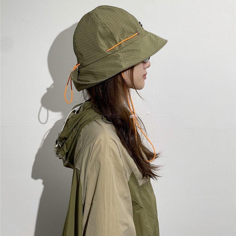 Solid Color Drawstring Fisherman Hat with Neck Cover Hiking Hat Wide Brim Sun Hat  Camping