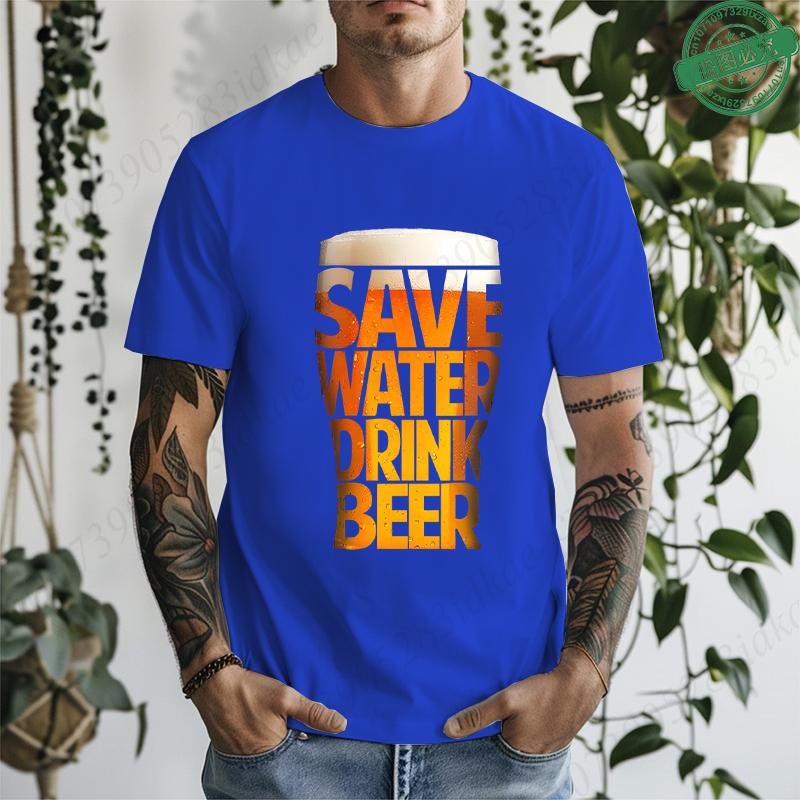 Fashion T-Shirt Letter Wine Glass Beer Funny Graphic Print Men's and Women's Tees Top Summer Street Short Sleeve Casual Outdoor Clothing