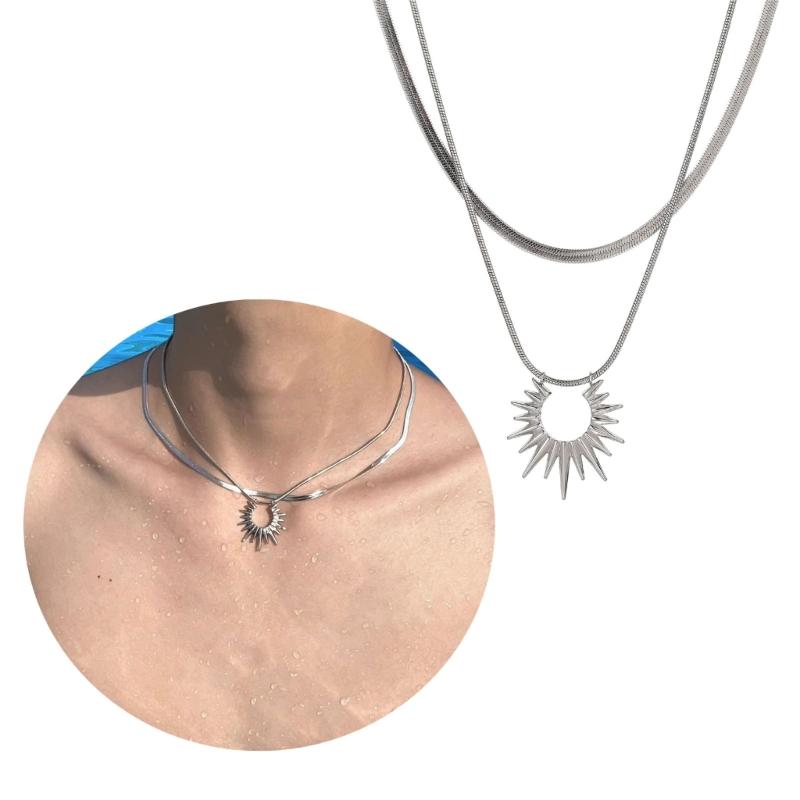 Titanium Steel Necklace Daily Wear Sun Layered Choker for Women Girl Party