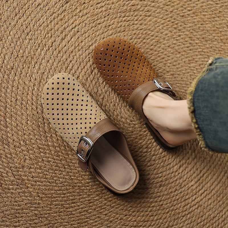 Fashion 2025 New Summer Slippers Cover Toe Fashion Hollow Out Sandals Women Shoes Zapatos De Mujer Ladies Shoes Mesh Mules Suede Shoes