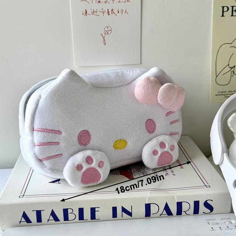 Hello Kitty Plush Pencil Case Large Capacity Cat Paw Pen Bag Stationery Organizer Makeup Bag Sundry Storage Bag