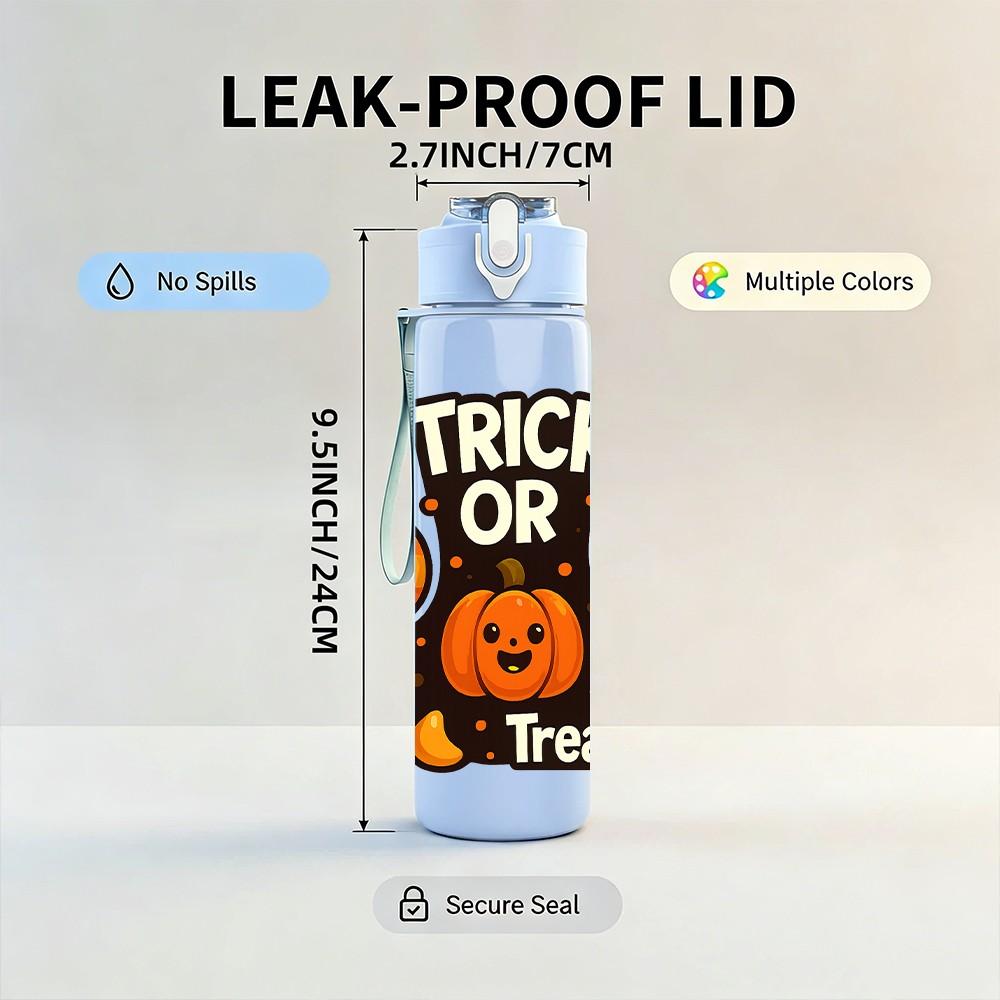 1PC Trick Or Treat Pumpkin Graphic 750ml Color Plastic Sports Water Bottle Leakproof Flip Straw Lid For Sports Office Home Use