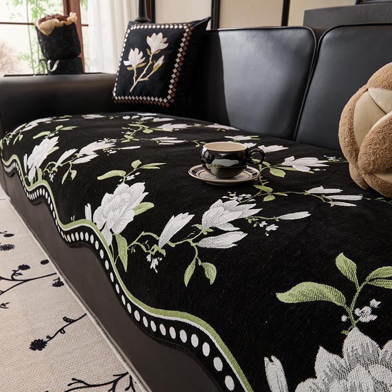 Retro Unregelmäßiges Chenille Sofakissen Blumendruck Rutschfester Bezug Für Wohnzimmer Vier Jahreszeiten Universal Möbelüberwurf