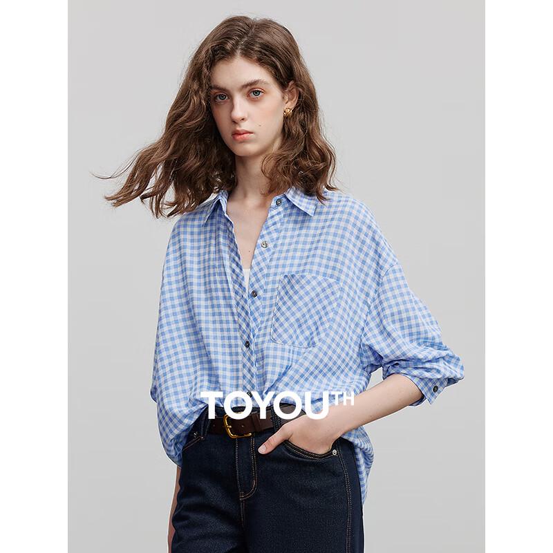 Chuyu Women s Cotton-Feel Plaid Long-Sleeve Shirt Jacket L