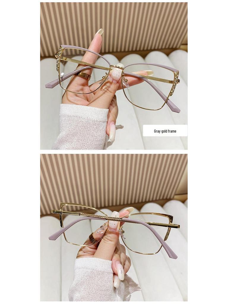 Women's Cat-Eye Rhinestone Eyeglass Frames: Trendy Photochromic & Anti-Blue Light Glasses