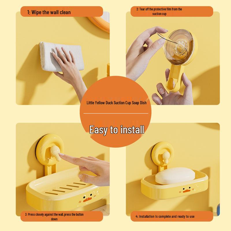 Suction Cup Duck Soap Dish - Cute Cartoon No-Drill Holder, Removable for Easy Use in Bathroom