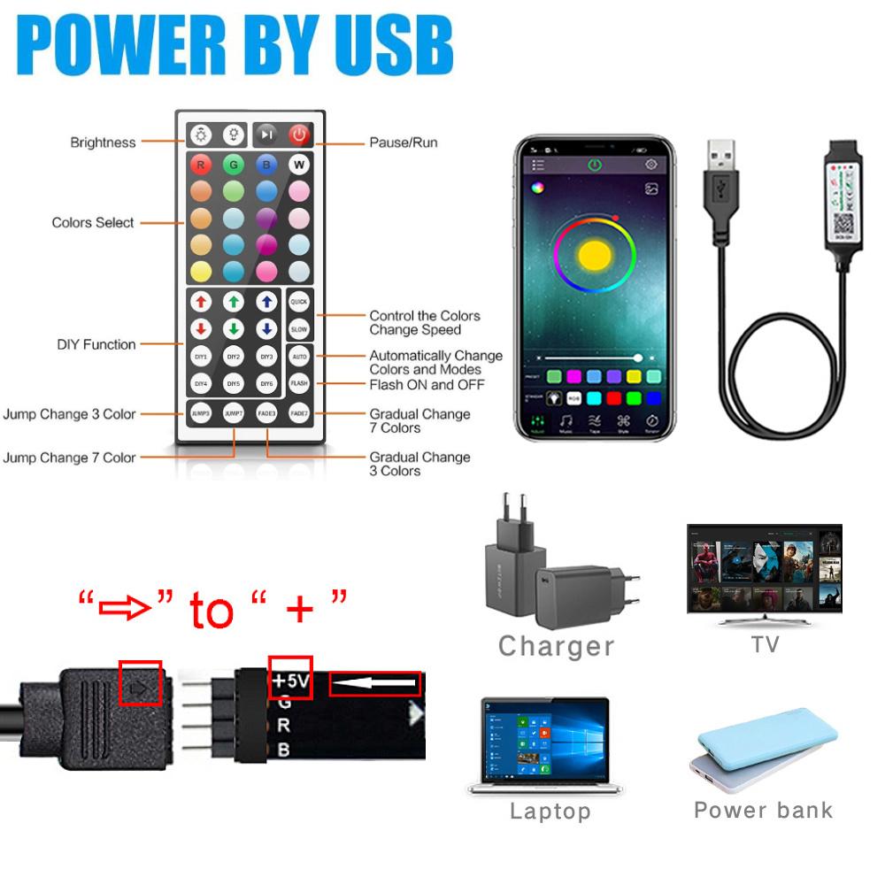 LED Strip Lights RGB5050 Bluetooth Control Led Ribbon Tape with 44 Keys Remote Lights Strip for Room Decoration TV Backlights