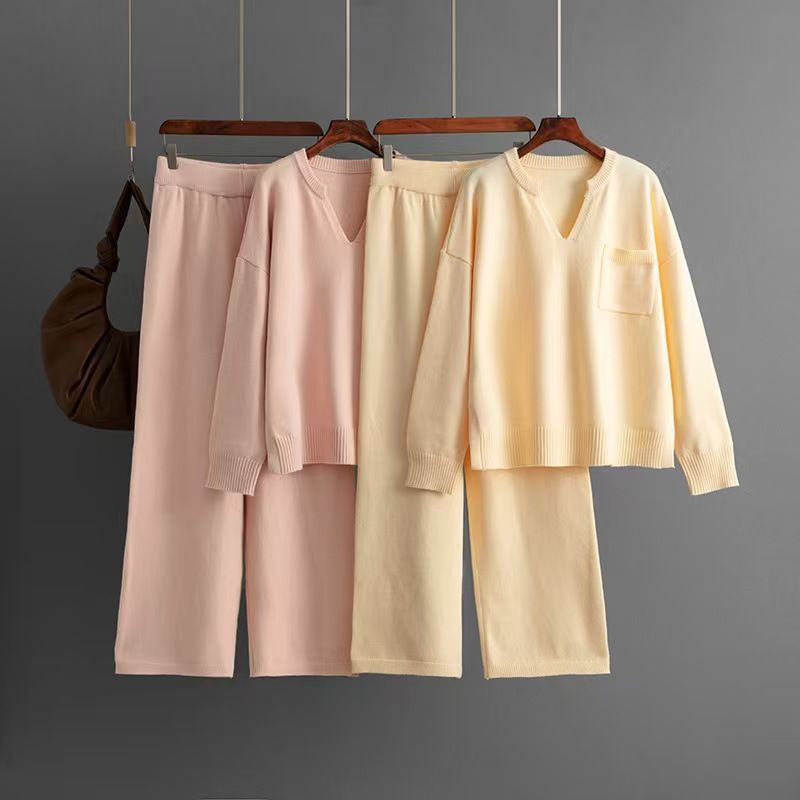Fashion Wind Fashion Elegant Knitting Sweater Pants Suit Knitted Sweater and Pants Set
