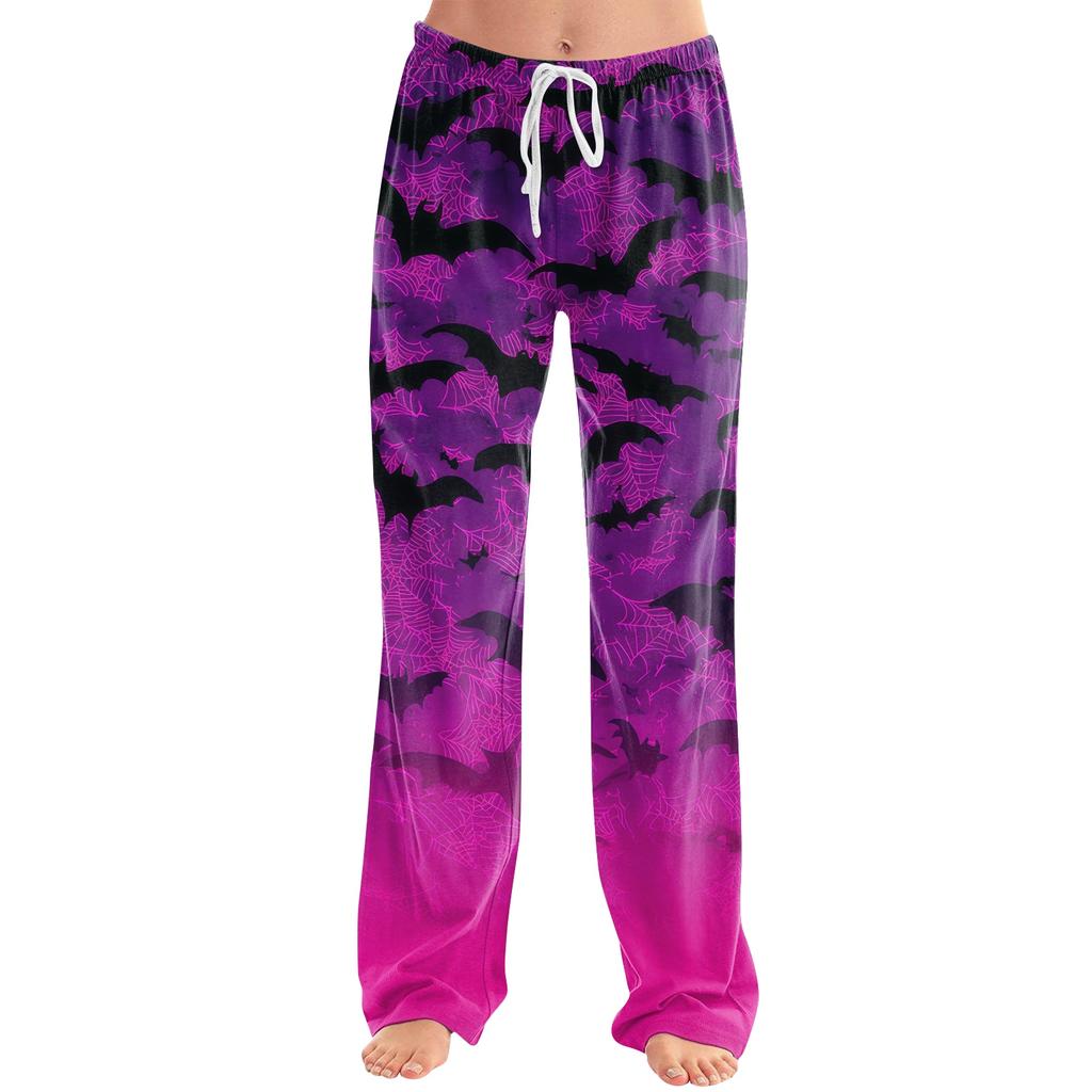 Women's Drawstring Lounge Pants Halloween Print Casual Pants Elastic Waistband Relaxed Fit Full Length Soft Fabric