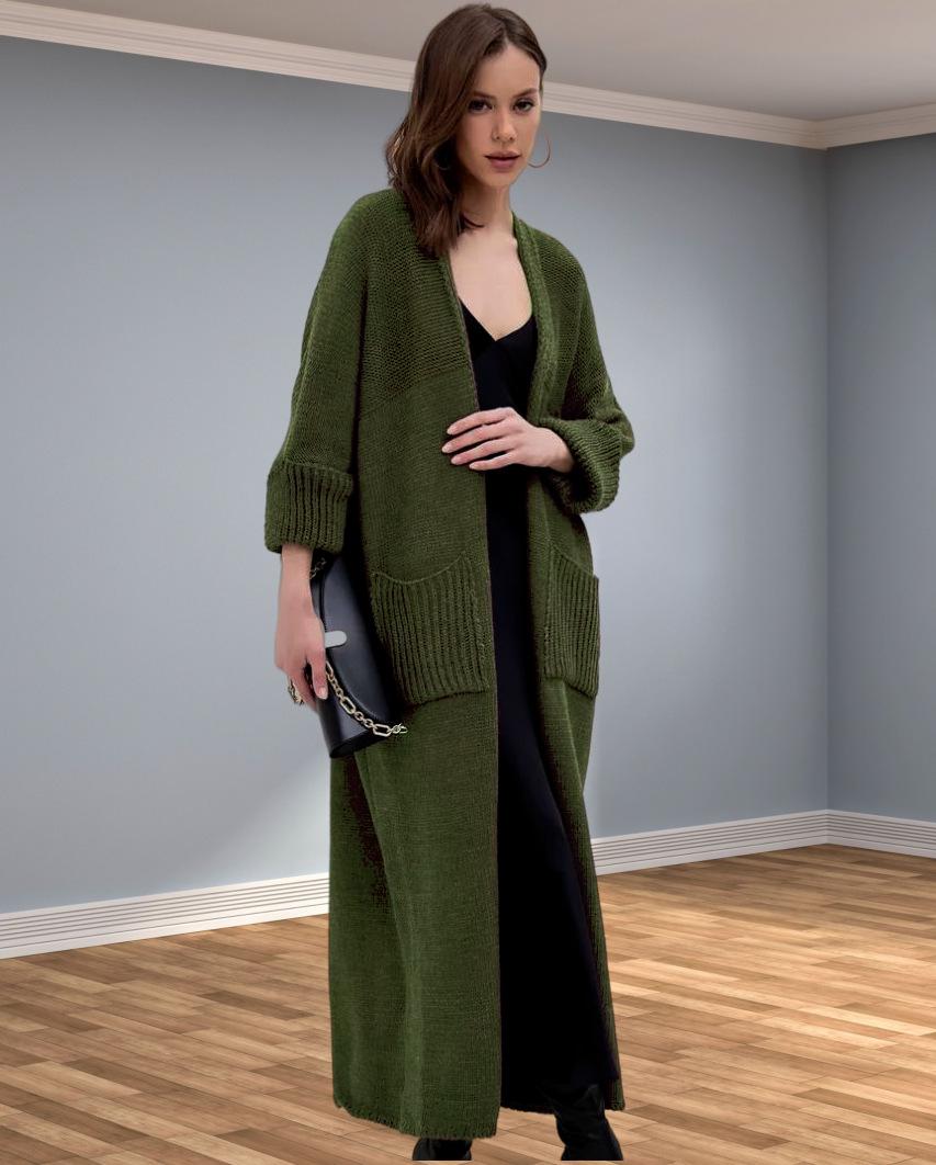 

2024 Autumn/Winter Women s Plus Size Knitted Cardigan - Loose Mid-Length Outerwear Sweater Extra Large армія зелений колір